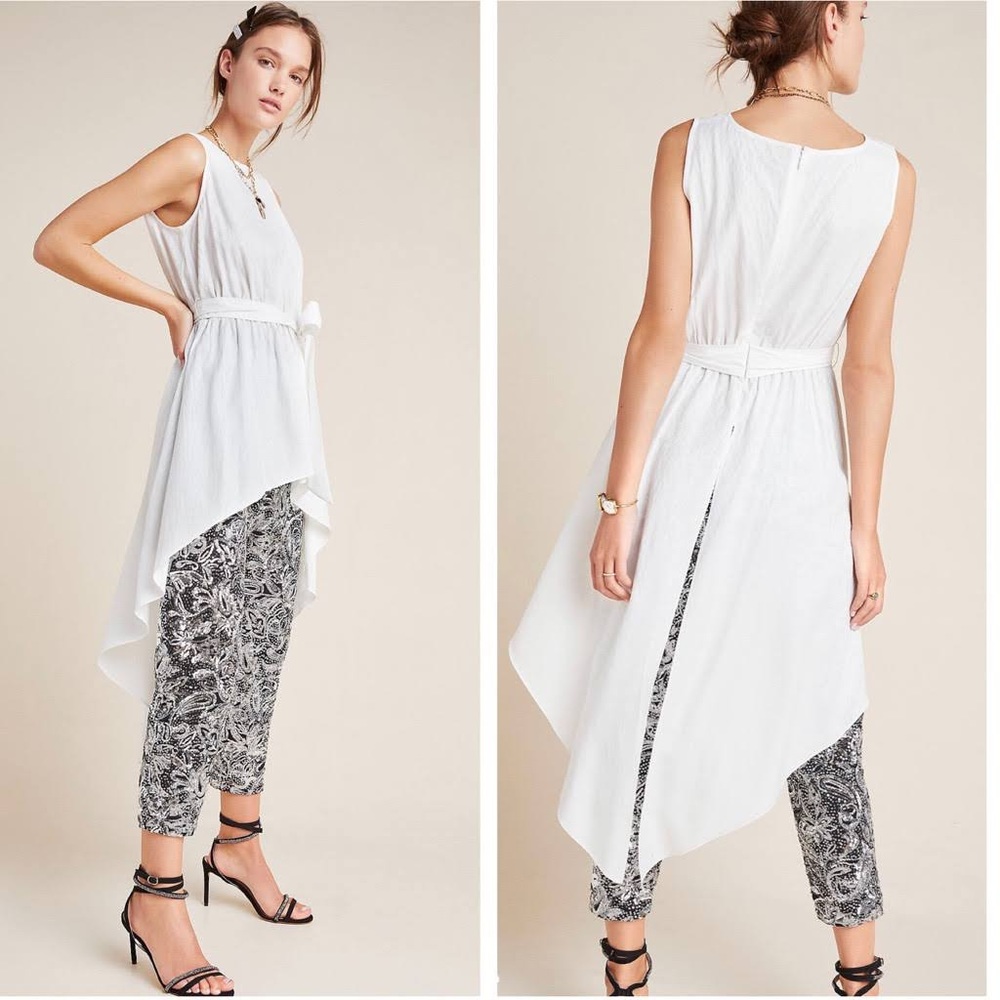 Women’s White Sleeveless High-Low Belted Tunic Top
